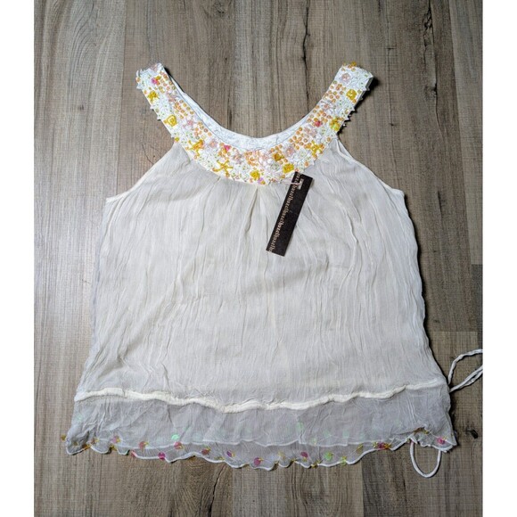 Anthropologie Hazel Embellished Gauzy Silk Top Size M Cream Blouse Artsy Boho - Picture 6 of 10